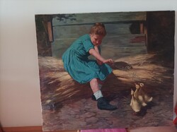 Peske Géza, festménye ,lány libákkal