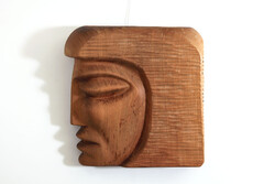 Koczogh András (1942-) Faragott Fej Profilból 25x25x5cm | Fa Szobor Portré Maszk Falikép