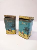 Vintage tea és kávé bádogdoboz pár az 1960-as évekből