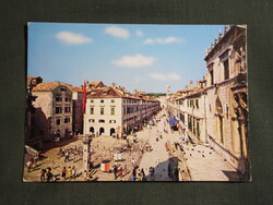 Képeslap,Horvátország,Dubrovnik,Stradun és Orlando oszlop,városi látkép,részlet,1975-
