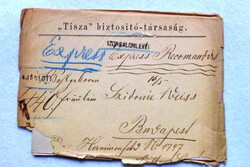 Antik levél + boríték : Tisza biztosító társaság - szorgalomlevél Weiss Lajos címer , fejléc 1882