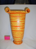 Gorka Géza kerámia füles váza - repesztett máz, narancssárga árnyalatokkal - 27 cm