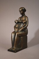 Retro bronzírozott kerámia szobor, jelzett, Képcsarnok matricával