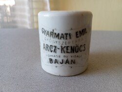 Gyarmati Emil gyógyszertárának patikai tégelye Bajáról eladó! Antik!