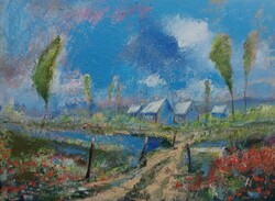 Varga Anikó: „Út a faluba” 60 × 80 cm, akril, vászon,