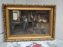 1,-Ft Mesterien megalkotott  Zórád Géza festmény kovácsműhelyben
