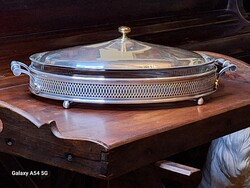 SHERATON ezüstözött Olasz tálalóedény Pyrex Francia hőálló üvegbetéttel 70' évekből