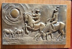 Hortobágyon - jelzett bronz kép - falikép