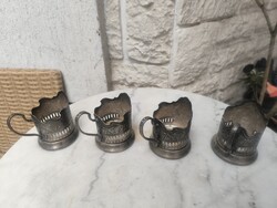 Orosz fehérorosz teatartó ezüst jellegű mesterjeles  teatartó készlet 4db.Teapohàr tartó