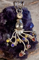 Egyedi drágaköves(gránát, ametiszt,citrin,cirkon)jelzett ezüstmedál 7,5cm