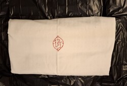 Old duvet cover, bedding cover with embroidered monogram.