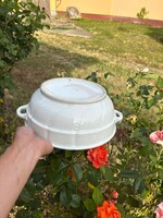 2 fülű fehér gyöngyös  füles porcelán  tál pogácsástál pogácsás levesestál hagyaték