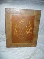 Régi intarzia kép tigris fej