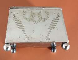 Sandrik-Szandrik szecessziós cukortartó nikkelezüstből, 1900-1910 körül