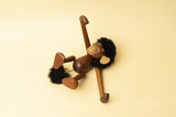 Ritka Hans Bolling Teak Fa Majom Nyúl szőrmével