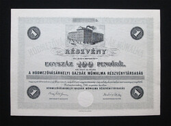 Hódmezővásárhelyi Gazdák Műmalma részvény 100 pengő 1941 Hódmezővásárhely - malom