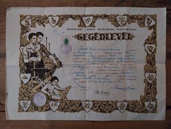 Régi borbély és fodrász segédlevél 1943-ból, szép grafikával, papírrégiség, régi dokumentum