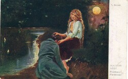 Képeslap: Holdfény, nő, nők.