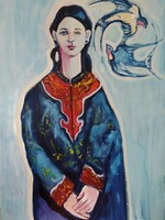 Darmo Éva : Női portré fecskepárral