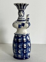 Gzhel orosz női porcelán figurális váza, gyertyatartó