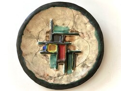 Modernista absztrakt plasztikus üvegmázas kerámia tál