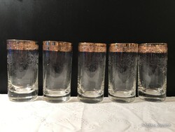 POHÁR - 5 db -  ALKUKÉPES - ARANYOZOTT - GRAVÍROZOTT  KRISTÁLY - 3 dl - 14 x 7 cm - NÉMET - HIBÁTLAN