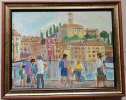 Szignózott (Schönberger A.)  igényesen kidolgozott festmény, Új üvegezett keretben