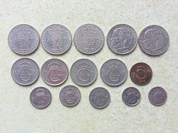 Svédország 15 db Különböző Érme 10,25,50 Öre 1 Korona 1964-1978