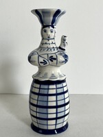 Gzhel orosz női porcelán figurális váza, gyertyatartó