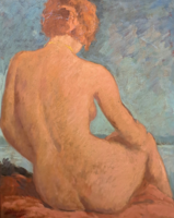 Hátakt - régi olajfestmény vászonra Szilágyi jelzéssel, korabeli keretében - akt - azonosítatlan