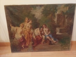 Rottmann Mozart festménye, fél aktok a szabadban ,majommal,pávával