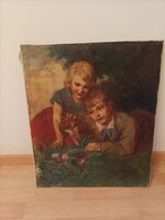 Heller Andor festmény,lepke fogó gyerekek