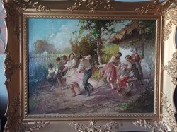 Ács Ágoston festménye,táncoló,emberek