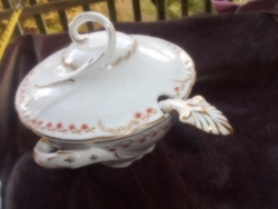 Láng Mihály  1800-as évek vége   eredeti szedő kanállal szép kézi festéssel fedeles  tál