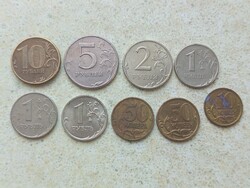 Oroszország 9 db Különböző Érme 10,50 Kopek 1,2,5,10 Rubel 1997-2012