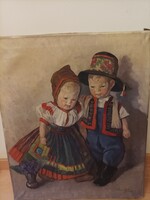 Fehér Lolly, festménye ,Boemm Ritta lánya, népi babák