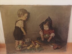 Boemm Ritta festmény,babák ,kacsával