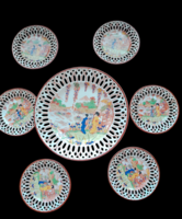 CSEH Victoria jelzett  porcelán áttört szélű süteményes készlet japán motivummal