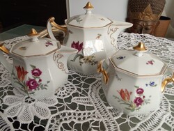 Rosenthal német luxus porcelán tea szervírozó készlet, gyönyörű aranyozott fogókkal!
