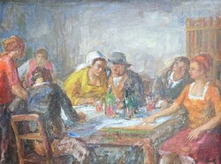 P. Bak János: Mulatóban (olaj, vászon) Kocsmai jelenet 80x60 cm, 1960-as évek