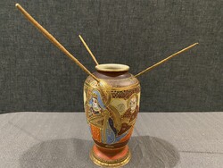 SATSUMA KÜLÖNLEGES FÜSTÖLŐ TARTÓS VÁZA , TŰZARANYOZOTT BRONZ TALPON!!!!  17X9 cm!!