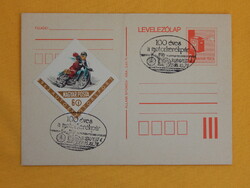 Díjjegyes levelezőlap 2Ft, 1962-es Motorsport bélyeggel, 100 éves a motorkerékpár bélyegzéssel