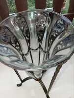 Nagyon szép, Art deco, kovácsoltvas keretbe fújt, üveg váza 1960-as évekből