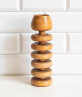 Jelzett mid-century modern stílusú fa gyertyatartó - retro design