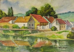 1X197 Pálla Jenő (1883-1958) : Folyópart híddal