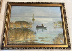 Csáki-Maronyák József 1910-2002 festőművész munkája, olaj-farost technika, Balaton