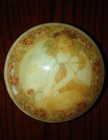 Régi alabástrom ékszertartó doboz szecessziós, virágos díszítéssel