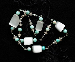 Fényes kvarc kövekkel díszített nyaklánc - féldrágakő, ásvány ékszer, nyakék