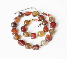 Karneol / vörös achát / kvarc gyöngysor - ásvány nyaklánc, féldrágakő ékszer, nyakék