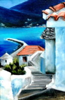 Lépcső a tengerhez - olajfestmény- 30 x 20 cm